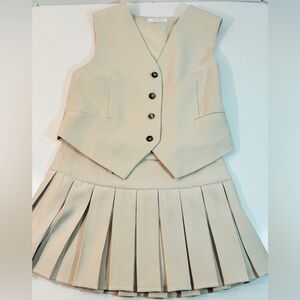 Size 4 Peppermayo Beige Pleated Skirt and Vest Set